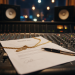 Record deal contract and pen on a studio mixing desk